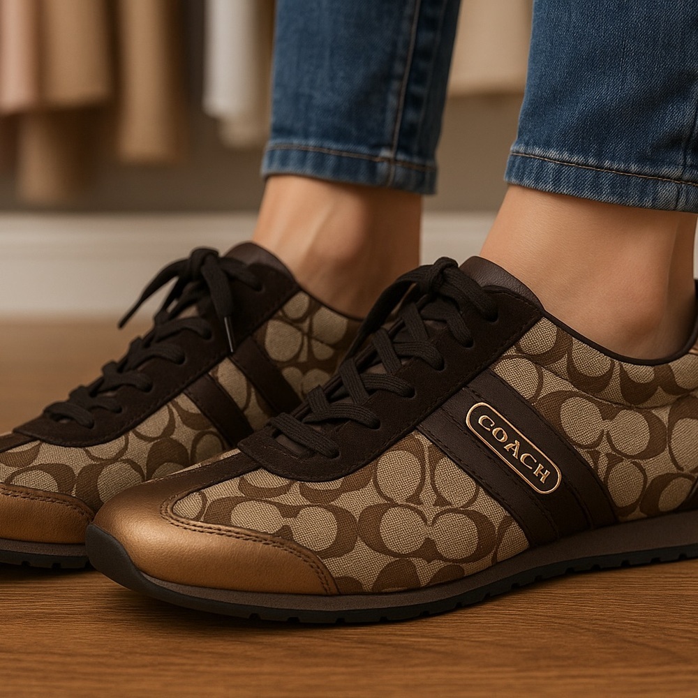Coach Signature Brown and Tan Casual Shoes